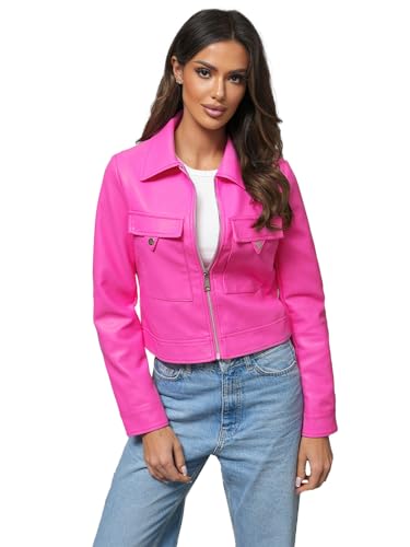 OZONEE Damen Lederjacke Kunstlederjacke Kunstleder Farbvarianten Jacke Bikerjacke Übergangsjacke Damenjacke Leder Echtlederjacke Echtleder Wildleder Biker 777/4814K ROSA L von OZONEE