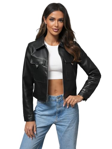 OZONEE Damen Lederjacke Kunstlederjacke Kunstleder Farbvarianten Jacke Bikerjacke Übergangsjacke Damenjacke Leder Echtlederjacke Echtleder Wildleder Biker 777/4814K SCHWARZ S von OZONEE