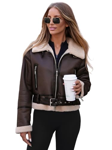 OZONEE Damen Lederjacke Kunstlederjacke Kunstleder Farbvarianten Jacke Bikerjacke Übergangsjacke Damenjacke Leder Echtlederjacke Echtleder Wildleder Biker 777/5978K SCHOKOLADE L von OZONEE