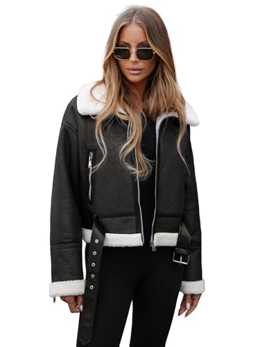OZONEE Damen Lederjacke Kunstlederjacke Kunstleder Farbvarianten Jacke Bikerjacke Übergangsjacke Damenjacke Leder Echtlederjacke Echtleder Wildleder Biker 777/5978K SCHWARZ M von OZONEE