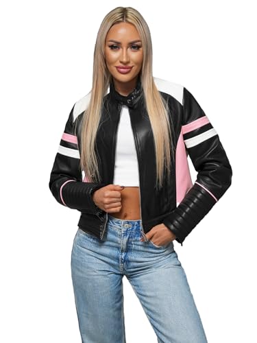 OZONEE Damen Lederjacke Kunstlederjacke Kunstleder Farbvarianten Jacke Bikerjacke Übergangsjacke Damenjacke Leder Echtlederjacke Echtleder Wildleder Biker 777/6078K SCHWARZ XL von OZONEE