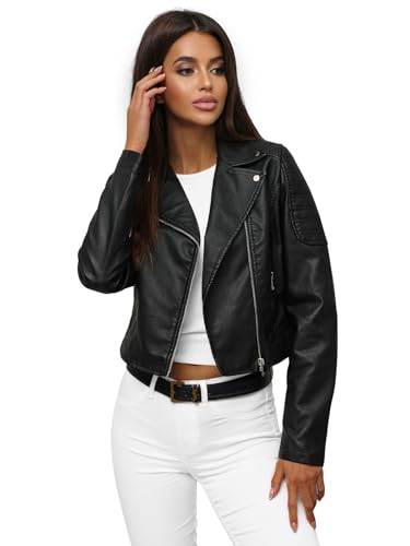 OZONEE Damen Lederjacke Kunstlederjacke Kunstleder Farbvarianten Jacke Bikerjacke Übergangsjacke Damenjacke Leder Echtlederjacke Echtleder Wildleder Biker 777/6165K SCHWARZ XL von OZONEE