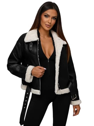 OZONEE Damen Lederjacke Kunstlederjacke Kunstleder Farbvarianten Jacke Bikerjacke Übergangsjacke Damenjacke Leder Echtlederjacke Echtleder Wildleder Biker 777/7986K SCHWARZ 3XL von OZONEE