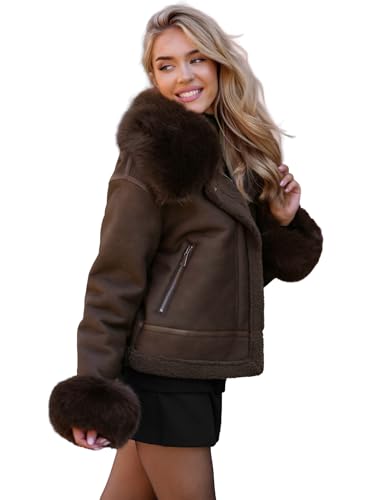 OZONEE Damen Lederjacke Kunstlederjacke Kunstleder Farbvarianten Jacke Bikerjacke Übergangsjacke Damenjacke Leder Echtlederjacke Echtleder Wildleder Biker 777/8397K/84 SCHOKOLADE M von OZONEE