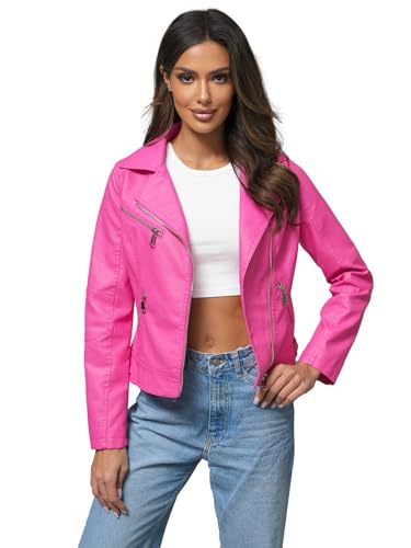 OZONEE Damen Lederjacke Kunstlederjacke Kunstleder Farbvarianten Jacke Bikerjacke Übergangsjacke Damenjacke Leder Echtlederjacke Echtleder Wildleder Biker 777/8431K ROSA S von OZONEE