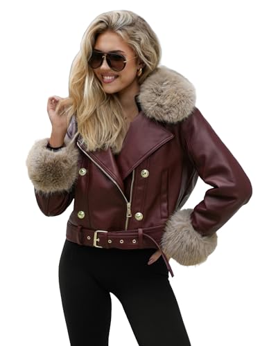 OZONEE Damen Lederjacke Kunstlederjacke Kunstleder Farbvarianten Jacke Bikerjacke Übergangsjacke Damenjacke Leder Echtlederjacke Echtleder Wildleder Biker 777/8963K/6 WEINROT L von OZONEE
