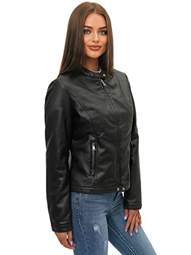 OZONEE Damen Lederjacke Kunstlederjacke Kunstleder Farbvarianten Jacke Bikerjacke Übergangsjacke Damenjacke Leder Echtlederjacke Echtleder Wildleder Biker 777/9077K SCHWARZ XL von OZONEE