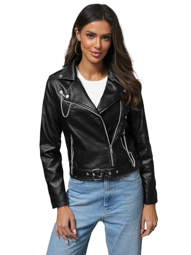 OZONEE Damen Lederjacke Kunstlederjacke Kunstleder Farbvarianten Jacke Bikerjacke Übergangsjacke Damenjacke Leder Echtlederjacke Echtleder Wildleder Biker 777/9178K SCHWARZ M von OZONEE