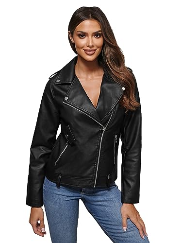 OZONEE Damen Lederjacke Kunstlederjacke Kunstleder Farbvarianten Jacke Bikerjacke Übergangsjacke Damenjacke Leder Echtlederjacke Echtleder Wildleder Biker JS/11Z8060Z SCHWARZ M von OZONEE