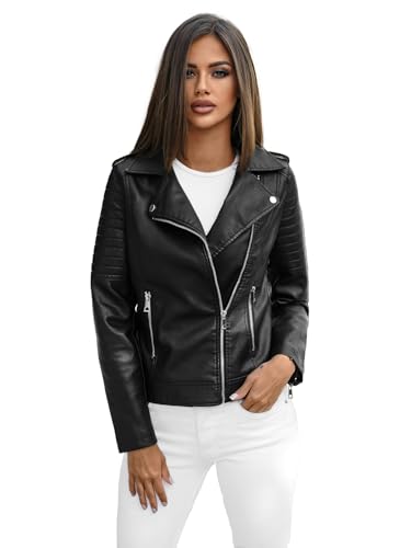 OZONEE Damen Lederjacke Kunstlederjacke Kunstleder Farbvarianten Jacke Bikerjacke Übergangsjacke Damenjacke Leder Echtlederjacke Echtleder Wildleder Biker JS/11Z8097Z SCHWARZ S von OZONEE