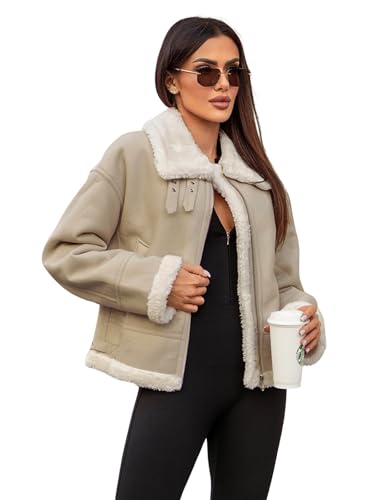OZONEE Damen Lederjacke Kunstlederjacke Kunstleder Farbvarianten Jacke Bikerjacke Übergangsjacke Damenjacke Leder Echtlederjacke Echtleder Wildleder Biker JS/11Z8178Z BEIGE L von OZONEE
