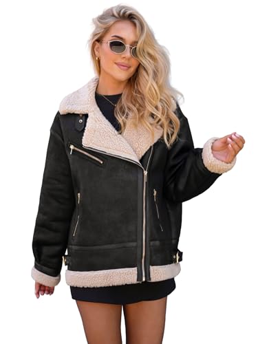 OZONEE Damen Lederjacke Kunstlederjacke Kunstleder Farbvarianten Jacke Bikerjacke Übergangsjacke Damenjacke Leder Echtlederjacke Echtleder Wildleder Biker JS/61M8502Z/392B SCHWARZ-BEIGE M von OZONEE