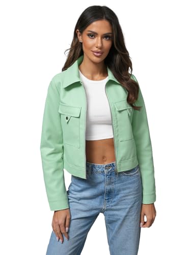 OZONEE Damen Lederjacke Kunstlederjacke Kunstleder Farbvarianten Jacke Bikerjacke Übergangsjacke Damenjacke Leder Echtlederjacke Echtleder Wildleder Biker O/G117Z PFEFFERMINZ L von OZONEE