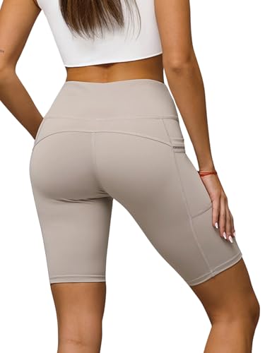 OZONEE Damen Leggings Leggins Kurz Radlerhose Sportleggings Jogginghose Baumwolle Blickdicht High Waist Hüfthoch Hohe Taille Hochbund Sport Unifarbe Einfarbig 777/4827S BEIGE L von OZONEE