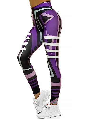 OZONEE Damen Leggings Leggins Lang Sportleggings Baumwolle Blickdicht High Waist Hüfthoch Hohe Taille Hochbund Knöchellang Sport Unifarbe Einfarbig 777/9038S VIOLETT M von OZONEE