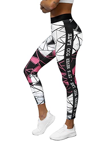 OZONEE Damen Leggings Leggins Lang Sportleggings Baumwolle Blickdicht High Waist Hüfthoch Hohe Taille Hochbund Knöchellang Sport Unifarbe Einfarbig 777/9303S SCHWARZ-Hellrosa S von OZONEE