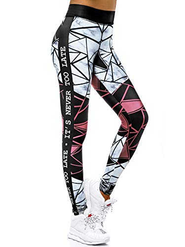 OZONEE Damen Leggings Leggins Lang Sportleggings Baumwolle Blickdicht High Waist Hüfthoch Hohe Taille Hochbund Knöchellang Sport Unifarbe Einfarbig O/20432 SCHWARZ-Hellrosa M von OZONEE