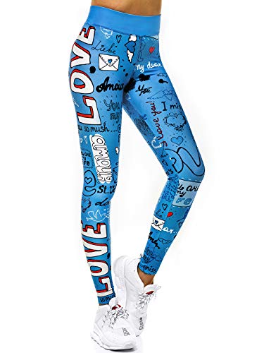 OZONEE Damen Leggings Leggins Lang Sportleggings Baumwolle Blickdicht High Waist Hüfthoch Hohe Taille Hochbund Knöchellang Sport Unifarbe Einfarbig O/20755 BLAU M von OZONEE