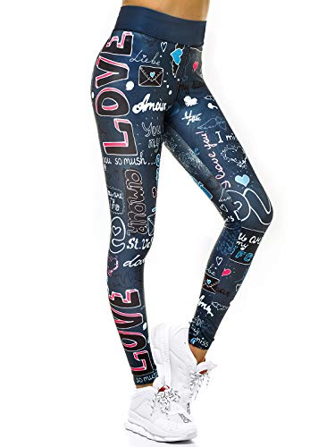 OZONEE Damen Leggings Leggins Lang Sportleggings Baumwolle Blickdicht High Waist Hüfthoch Hohe Taille Hochbund Knöchellang Sport Unifarbe Einfarbig O/20755 Indigo S von OZONEE