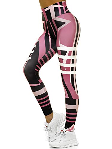 OZONEE Damen Leggings Leggins Lang Sportleggings Baumwolle Blickdicht High Waist Hüfthoch Hohe Taille Hochbund Knöchellang Sport Unifarbe Einfarbig O/D0010 Hellrosa M von OZONEE