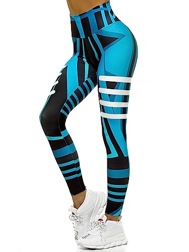 OZONEE Damen Leggings Leggins Lang Sportleggings Baumwolle Blickdicht High Waist Hüfthoch Hohe Taille Hochbund Knöchellang Sport Unifarbe Einfarbig O/D0010Z BLAU M von OZONEE