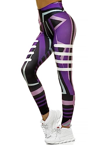 OZONEE Damen Leggings Leggins Lang Sportleggings Baumwolle Blickdicht High Waist Hüfthoch Hohe Taille Hochbund Knöchellang Sport Unifarbe Einfarbig O/D0010Z VIOLETT M von OZONEE