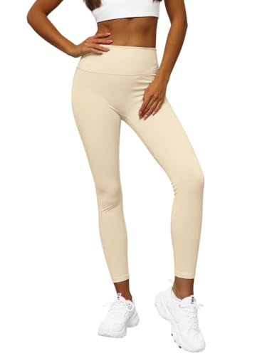OZONEE Damen Leggings Leggins Lang Sportleggings Baumwolle Blickdicht High Waist Hüfthoch Hohe Taille Hochbund Sport Knöchellang Unifarbe Einfarbig 777/1544S Ecru XL von OZONEE
