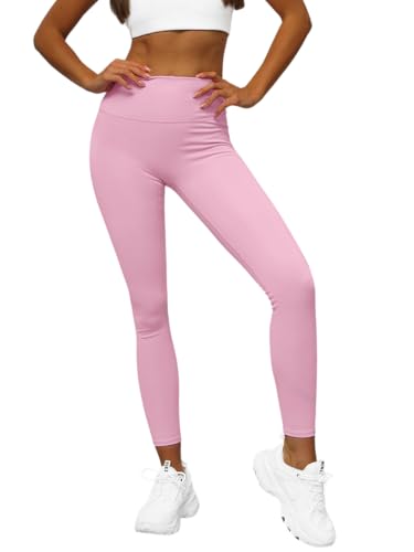 OZONEE Damen Leggings Leggins Lang Sportleggings Baumwolle Blickdicht High Waist Hüfthoch Hohe Taille Hochbund Sport Knöchellang Unifarbe Einfarbig 777/1544S Hellrosa XL von OZONEE