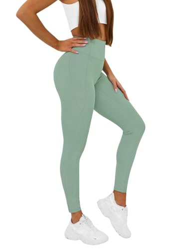 OZONEE Damen Leggings Leggins Lang Sportleggings Baumwolle Blickdicht High Waist Hüfthoch Hohe Taille Hochbund Sport Knöchellang Unifarbe Einfarbig 777/2480S/127 PFEFFERMINZ L von OZONEE