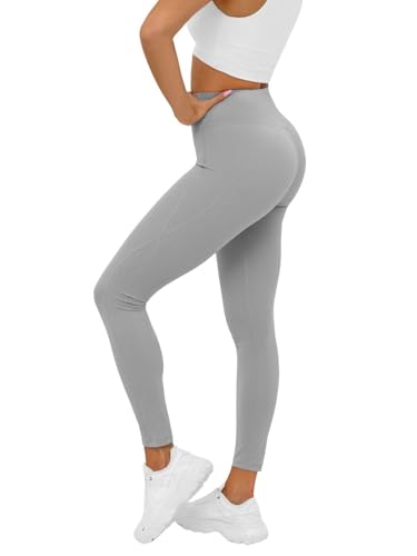OZONEE Damen Leggings Leggins Lang Sportleggings Baumwolle Blickdicht High Waist Hüfthoch Hohe Taille Hochbund Sport Knöchellang Unifarbe Einfarbig 777/2480S/5 GRAU S von OZONEE
