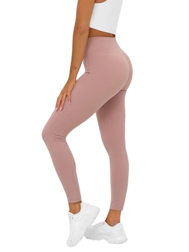 OZONEE Damen Leggings Leggins Lang Sportleggings Baumwolle Blickdicht High Waist Hüfthoch Hohe Taille Hochbund Sport Knöchellang Unifarbe Einfarbig 777/2480S/7 PUDERROSA L von OZONEE
