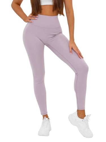 OZONEE Damen Leggings Leggins Lang Sportleggings Baumwolle Blickdicht High Waist Hüfthoch Hohe Taille Hochbund Sport Knöchellang Unifarbe Einfarbig 777/2550S/85 Hellviolett M von OZONEE