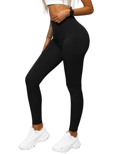 OZONEE Damen Leggings Leggins Lang Sportleggings Baumwolle Blickdicht High Waist Hüfthoch Hohe Taille Hochbund Sport Knöchellang Unifarbe Einfarbig 777/2829S SCHWARZ XL von OZONEE