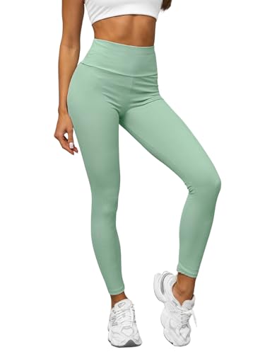 OZONEE Damen Leggings Leggins Lang Sportleggings Baumwolle Blickdicht High Waist Hüfthoch Hohe Taille Hochbund Sport Knöchellang Unifarbe Einfarbig 777/7160S PFEFFERMINZ L/XL von OZONEE