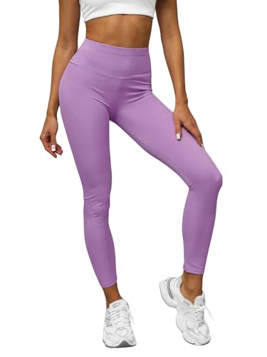 OZONEE Damen Leggings Leggins Lang Sportleggings Baumwolle Blickdicht High Waist Hüfthoch Hohe Taille Hochbund Sport Knöchellang Unifarbe Einfarbig 777/7160S VIOLETT L/XL von OZONEE