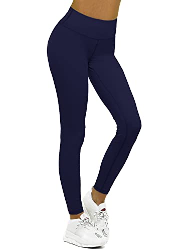 OZONEE Damen Leggings Leggins Lang Sportleggings Baumwolle Blickdicht High Waist Hüfthoch Hohe Taille Hochbund Sport Unifarbe Einfarbig JS/HH040/4 DUNKELBLAU M von OZONEE