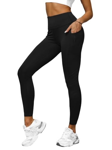 OZONEE Damen Leggings Leggins Lang Sportleggings Baumwolle Blickdicht High Waist Hüfthoch Hohe Taille Hochbund Sport Knöchellang Unifarbe Einfarbig JS/XY24002LZ SCHWARZ M von OZONEE