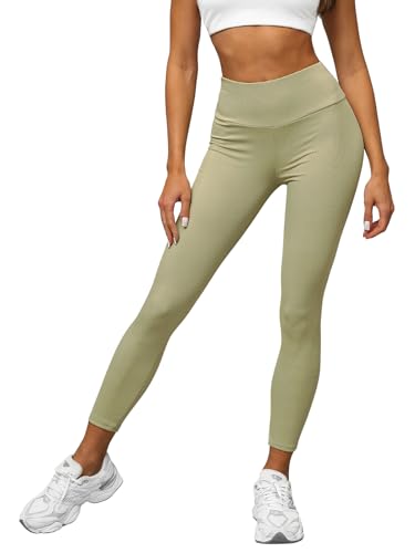 OZONEE Damen Leggings Leggins Lang Sportleggings Baumwolle Blickdicht High Waist Hüfthoch Hohe Taille Hochbund Sport Knöchellang Unifarbe Einfarbig O/ZCH2280Z OLIVGRÜN L/XL von OZONEE