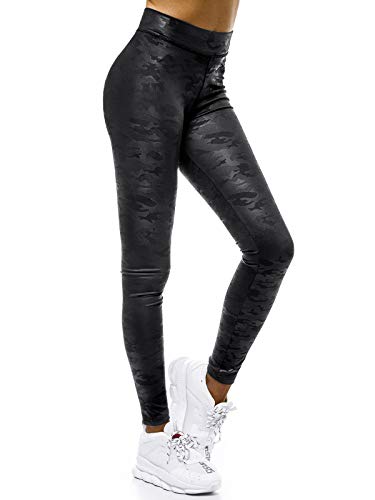 OZONEE Damen Leggings Leggins Lang Sportleggings Baumwolle Blickdicht High Waist Hüfthoch Hohe Taille Sport Hochbund Knöchellang Unifarbe Einfarbig O/490 SCHWARZ-CAMO S von OZONEE