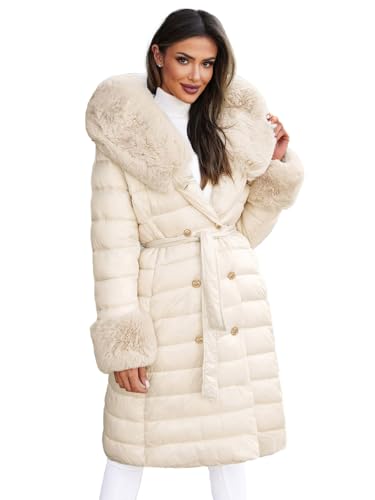 OZONEE Damen Mantel Wintermantel Winterjacke Jacke Parka Übergangsjacke Coat Wärmemantel Wärmejacke Winter Herbst Lang Warm Stehkragen Outdoor Gepolstert 777/1465K/254 BEIGE M von OZONEE