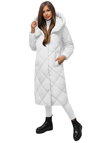 OZONEE Damen Mantel Wintermantel Winterjacke Jacke Parka Übergangsjacke Coat Wärmemantel Wärmejacke Winter Herbst Lang Warm Stehkragen Outdoor Gepolstert 777/3573K/281 WEIß M von OZONEE