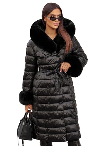 OZONEE Damen Mantel Wintermantel Winterjacke Jacke Parka Übergangsjacke Coat Wärmemantel Wärmejacke Winter Herbst Lang Warm Stehkragen Outdoor Gepolstert 777/3698K/392 SCHWARZ M von OZONEE