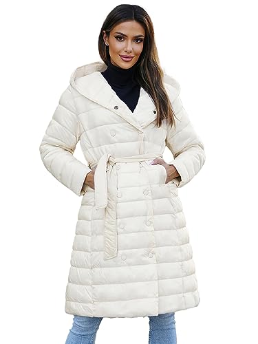 OZONEE Damen Mantel Wintermantel Winterjacke Jacke Parka Übergangsjacke Coat Wärmemantel Wärmejacke Winter Herbst Lang Warm Stehkragen Outdoor Gepolstert 777/5391K/254 ECRU XL von OZONEE