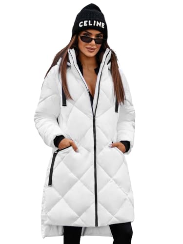 OZONEE Damen Mantel Wintermantel Winterjacke Jacke Parka Übergangsjacke Coat Wärmemantel Wärmejacke Winter Herbst Lang Warm Stehkragen Outdoor Gepolstert 777/5443K/281 WEIß M von OZONEE