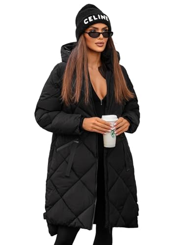 OZONEE Damen Mantel Wintermantel Winterjacke Jacke Parka Übergangsjacke Coat Wärmemantel Wärmejacke Winter Herbst Lang Warm Stehkragen Outdoor Gepolstert 777/5443K/392 SCHWARZ M von OZONEE