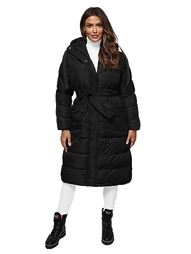 OZONEE Damen Mantel Wintermantel Winterjacke Jacke Parka Übergangsjacke Coat Wärmemantel Wärmejacke Winter Herbst Lang Warm Stehkragen Outdoor Gepolstert 777/6079K/392 SCHWARZ L von OZONEE