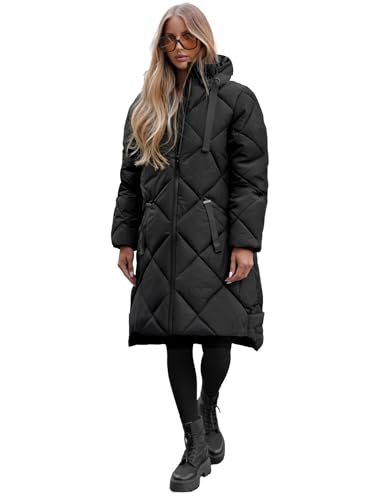 OZONEE Damen Mantel Wintermantel Winterjacke Jacke Parka Übergangsjacke Coat Wärmemantel Wärmejacke Winter Herbst Lang Warm Stehkragen Outdoor Gepolstert 777/6742K/392 SCHWARZ S von OZONEE