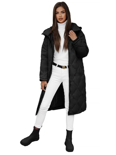 OZONEE Damen Mantel Wintermantel Winterjacke Jacke Parka Übergangsjacke Coat Wärmemantel Wärmejacke Winter Herbst Lang Warm Stehkragen Outdoor Gepolstert 777/8912K/392 SCHWARZ L von OZONEE