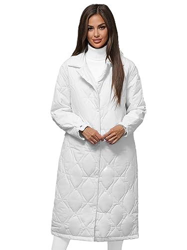 OZONEE Damen Mantel Wintermantel Winterjacke Jacke Parka Übergangsjacke Coat Wärmemantel Wärmejacke Winter Herbst Lang Warm Stehkragen Outdoor Gepolstert 777/9924KZ/281 WEIß L von OZONEE