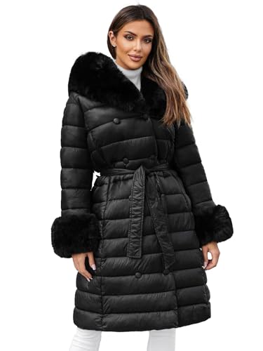 OZONEE Damen Mantel Wintermantel Winterjacke Jacke Parka Übergangsjacke Coat Wärmemantel Wärmejacke Winter Herbst Lang Warm Stehkragen Outdoor Gepolstert JS/5M3160Z/392 SCHWARZ L von OZONEE